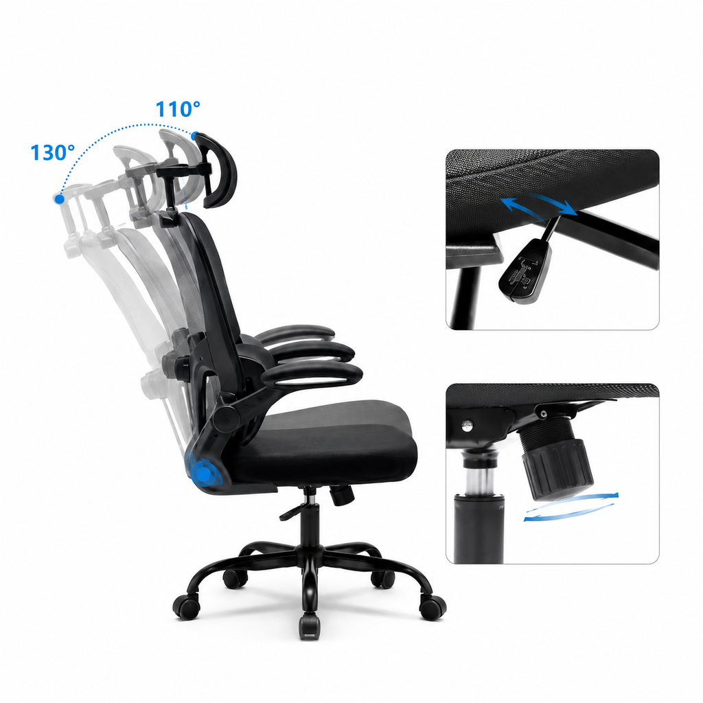 Chaise de Bureau Ergonomique à Double Dossier avec Support Lombaire Réglable