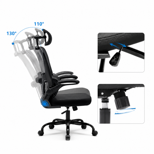 Chaise de Bureau Ergonomique à Double Dossier avec Support Lombaire Réglable