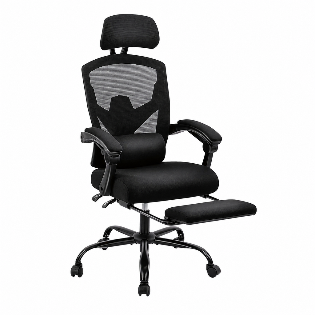 Chaise de Bureau Ergonomique Inclinable avec Repose-Pieds Rétractable