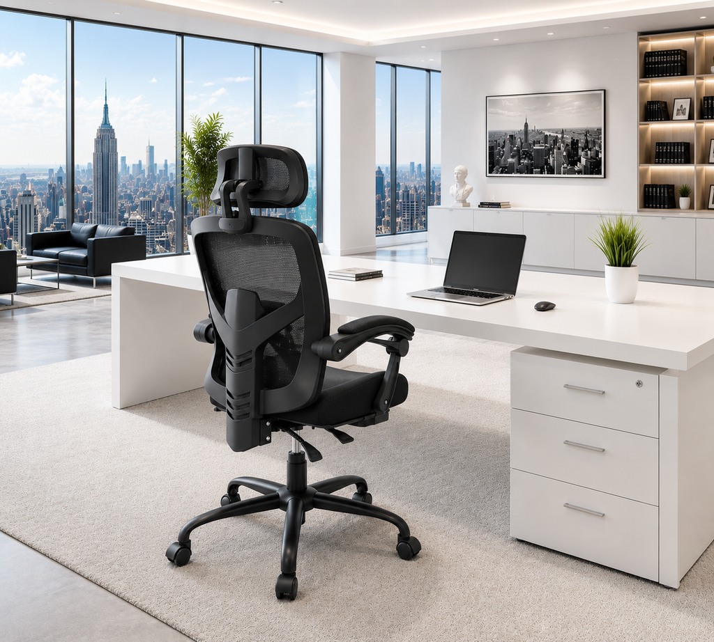 Chaise de Bureau Ergonomique Inclinable avec Repose-Pieds Rétractable