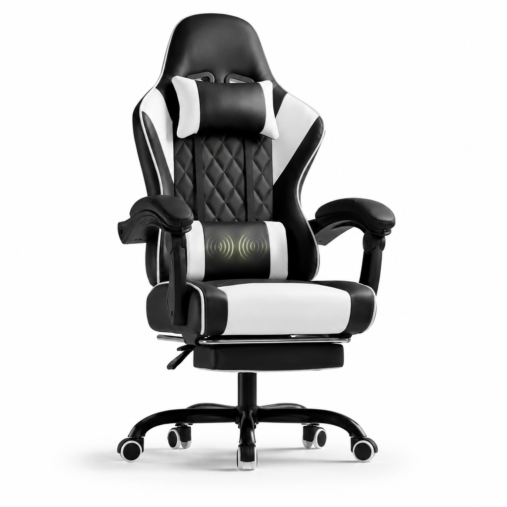 Chaise de Bureau Ergonomique Massante avec Repose-Pieds et Dossier Inclinable 135°