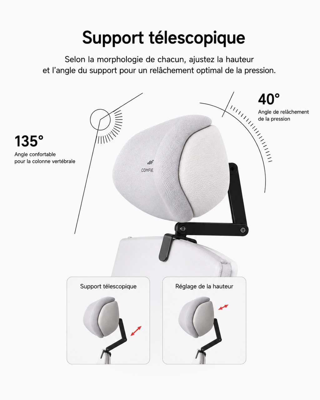 Appui-Tête Ergonomique pour Chaise de Bureau avec Soutien de la Nuque