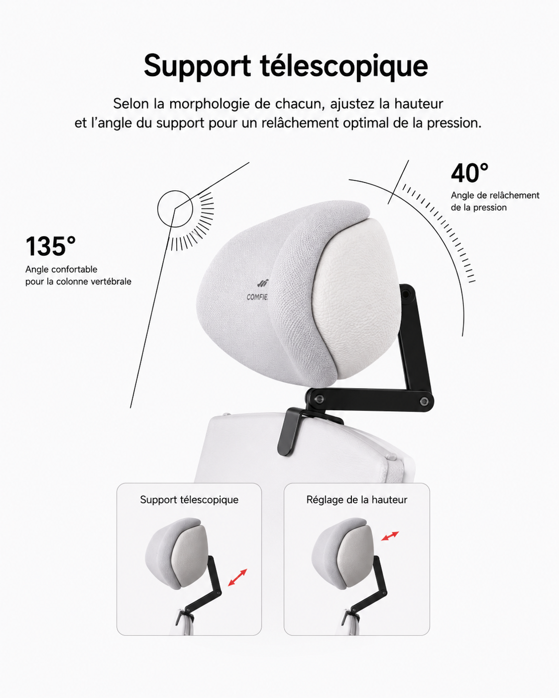 Appui-Tête Ergonomique pour Chaise de Bureau avec Soutien de la Nuque