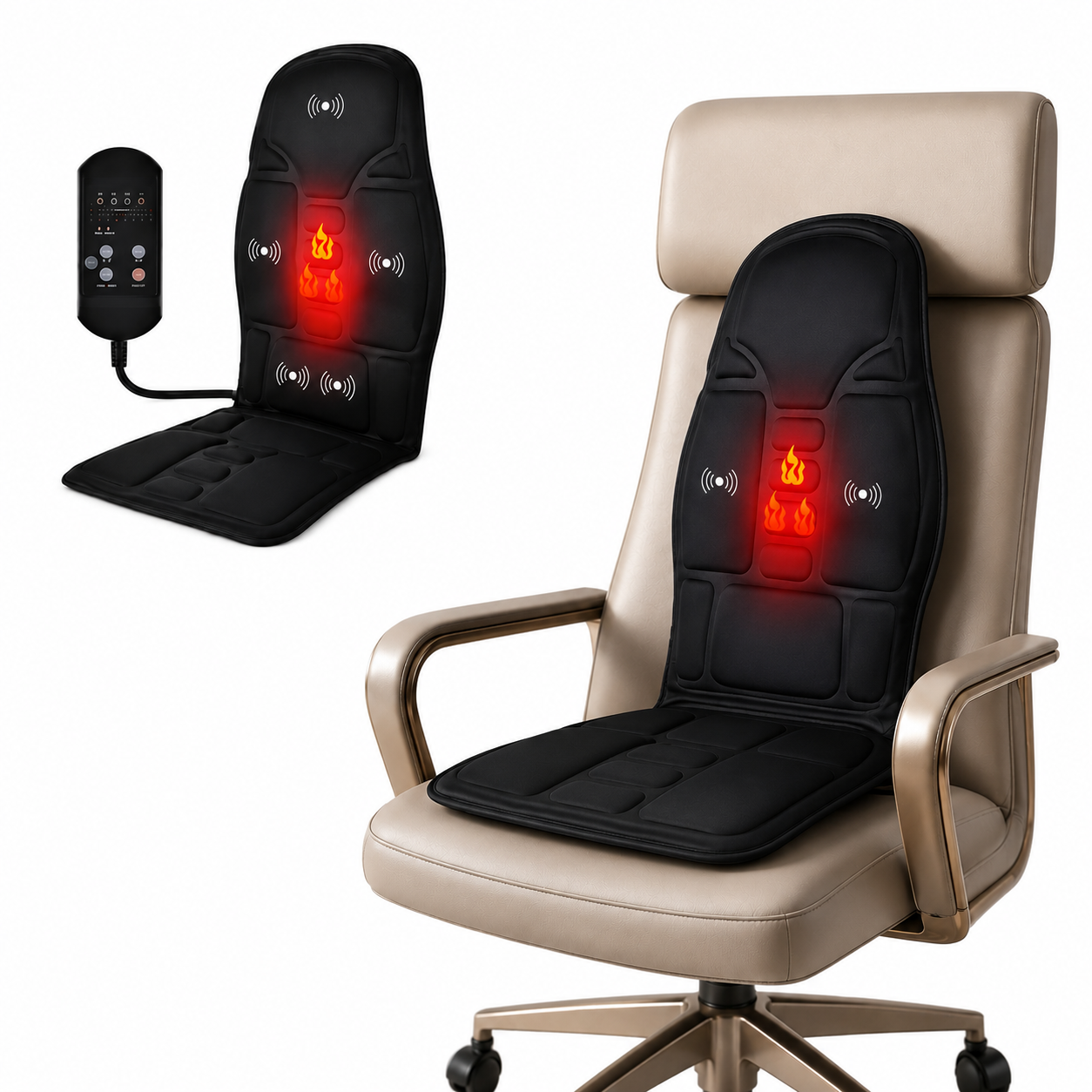 Coussin de massage chauffant électrique pour chaise de bureau et voiture, vibrations multi-zones, fonction infrarouge intégrée