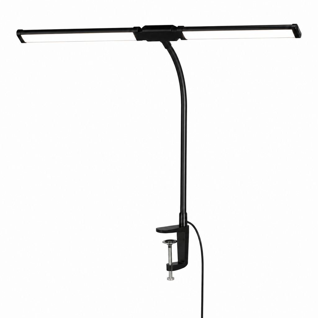 Lampe de Bureau LED Double Tête à Col de Cygne avec Intensité Réglable