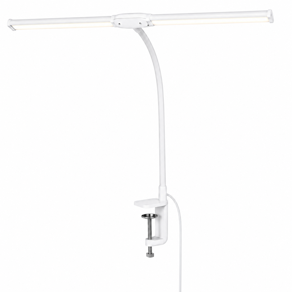 Lampe de Bureau LED Double Tête à Col de Cygne avec Intensité Réglable