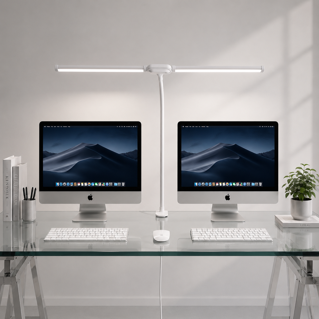 Lampe de Bureau LED Double Tête à Col de Cygne avec Intensité Réglable