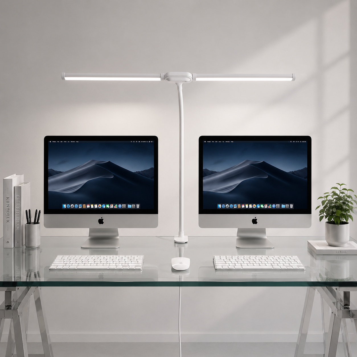 Lampe de Bureau LED Double Tête à Col de Cygne avec Intensité Réglable