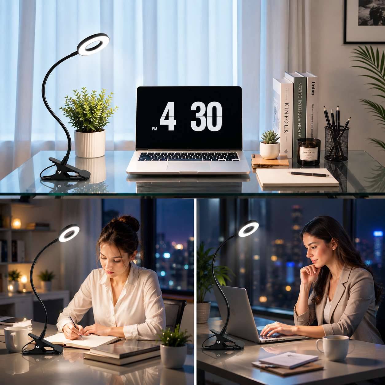 Lampe de Lecture LED à Pince Réglable avec Col de Cygne Flexible