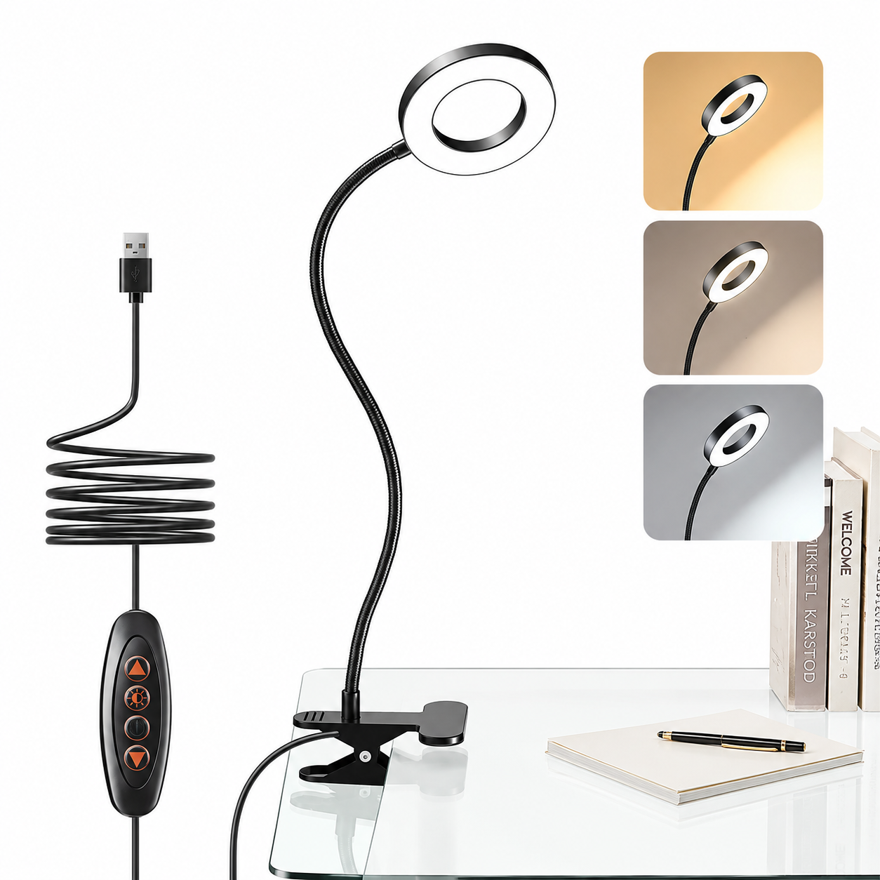Lampe de Lecture LED à Pince Réglable avec Col de Cygne Flexible