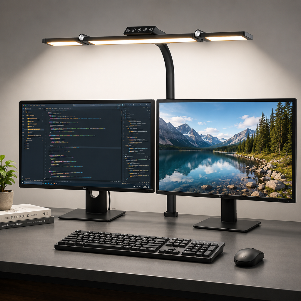 Lampe de Bureau LED à Pince 24 W avec 3 Têtes Réglables