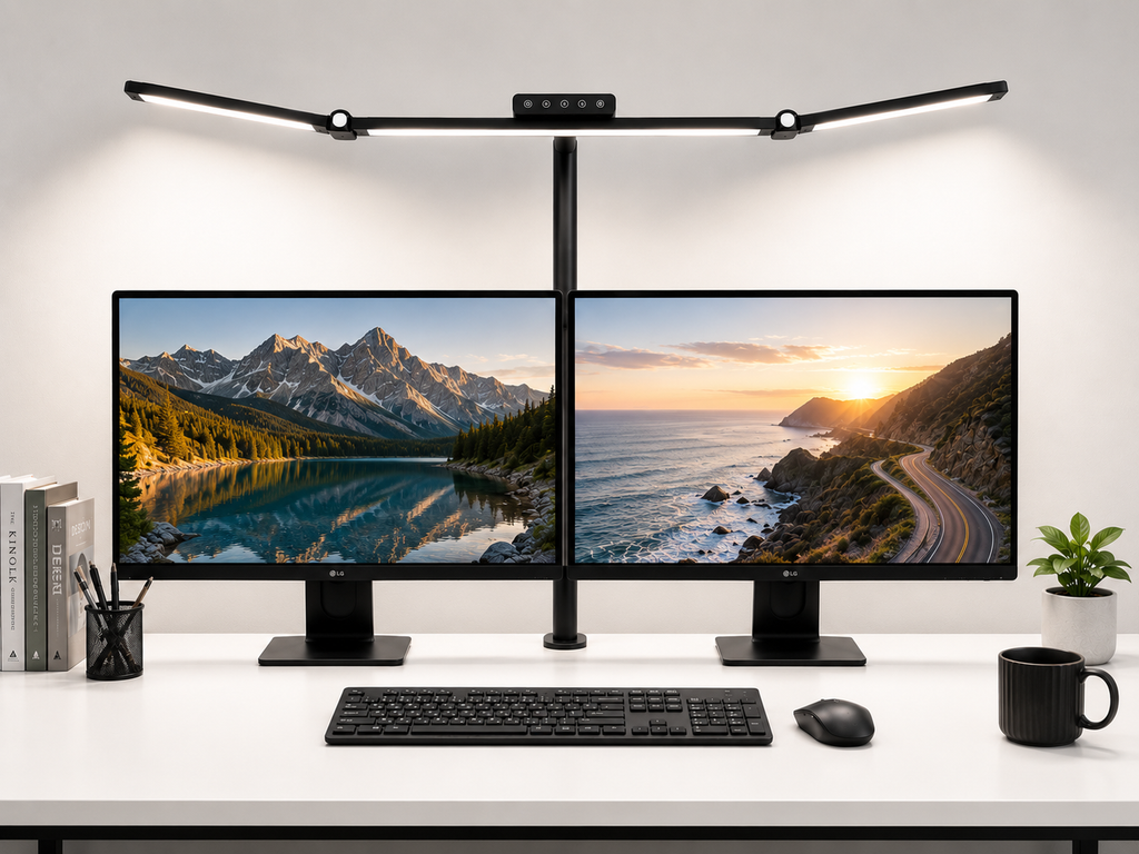 Lampe de Bureau LED à Pince 24 W avec 3 Têtes Réglables