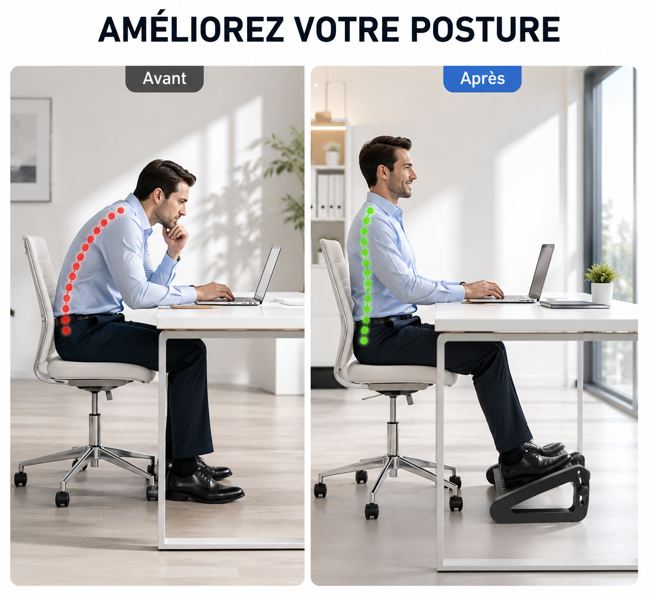 Repose-Pieds Ergonomique Triangulaire Réglable Noir