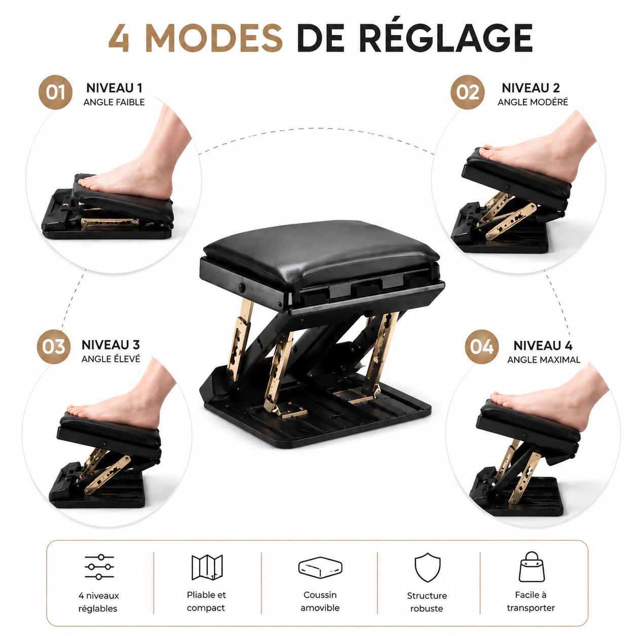 Repose-Pieds Réglable Pliable Avec Coussin Amovible