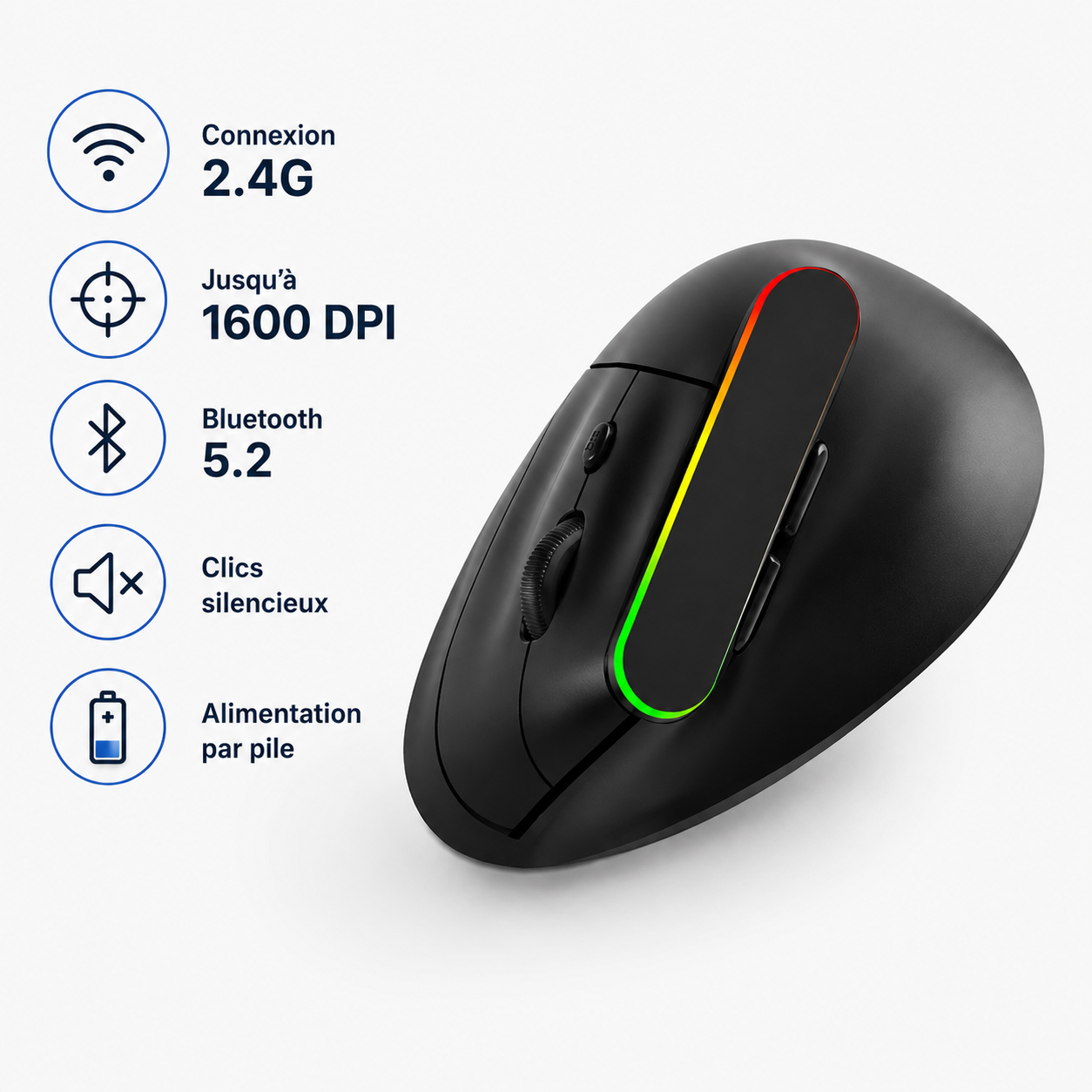 Souris Ergonomique Verticale Sans Fil Bluetooth et 2.4G