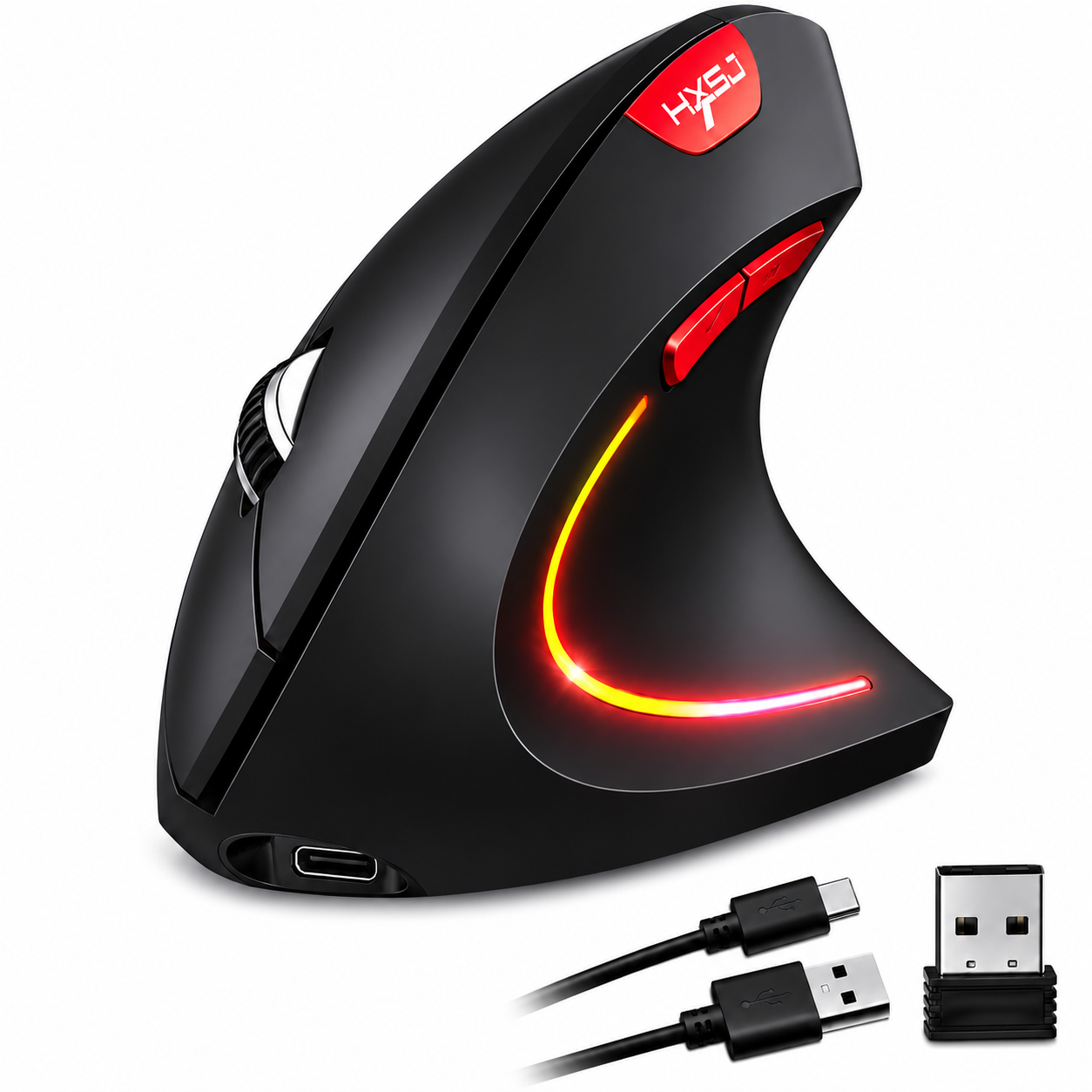 Souris verticale ergonomique sans fil Bluetooth + 2.4G rechargeable USB-C