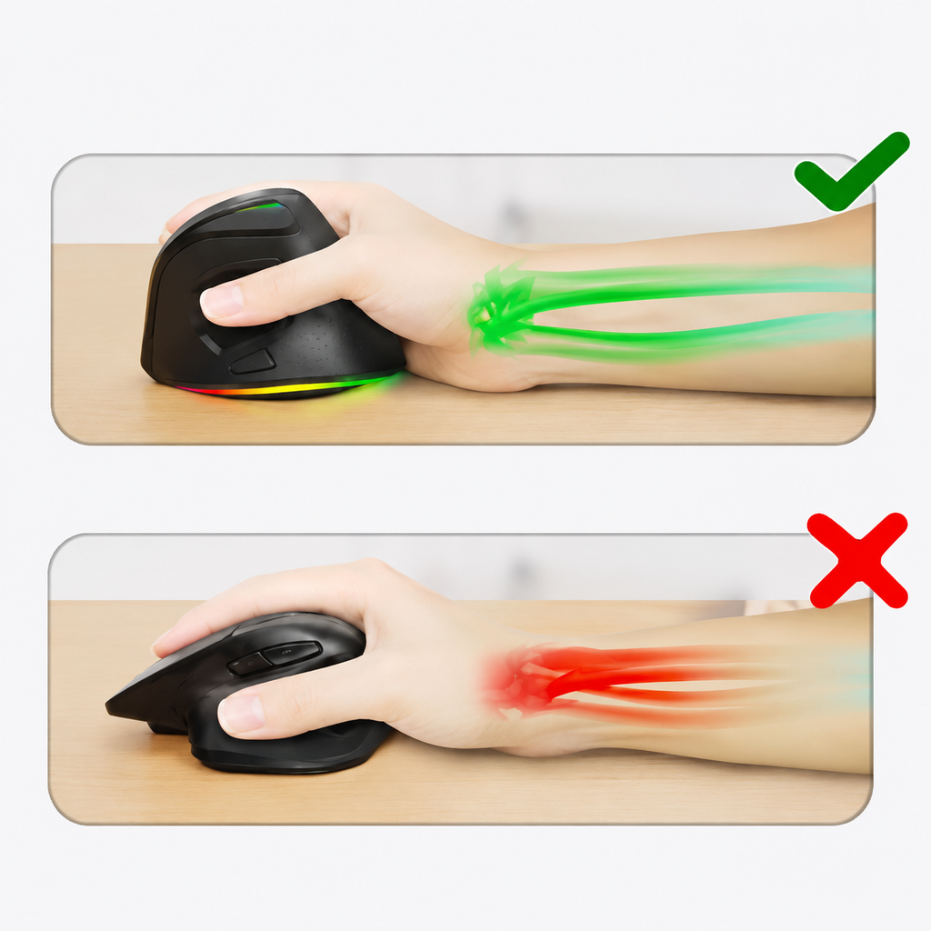 Souris Ergonomique Verticale Sans Fil LED Rechargeable