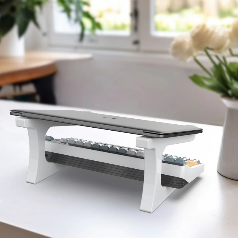 Support Ordinateur Portable avec Rangement Clavier Blanc