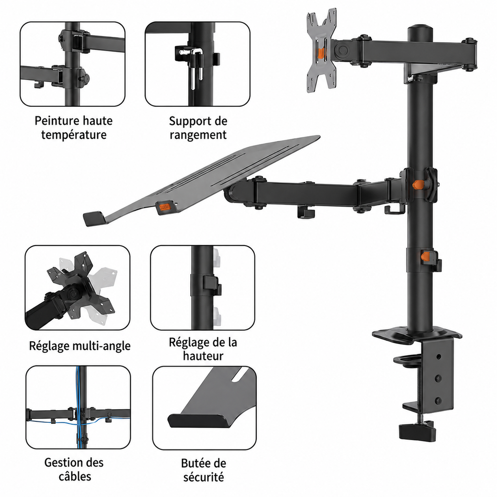 Support Réglable pour Ordinateur Portable et Moniteur 13 à 27 Pouces