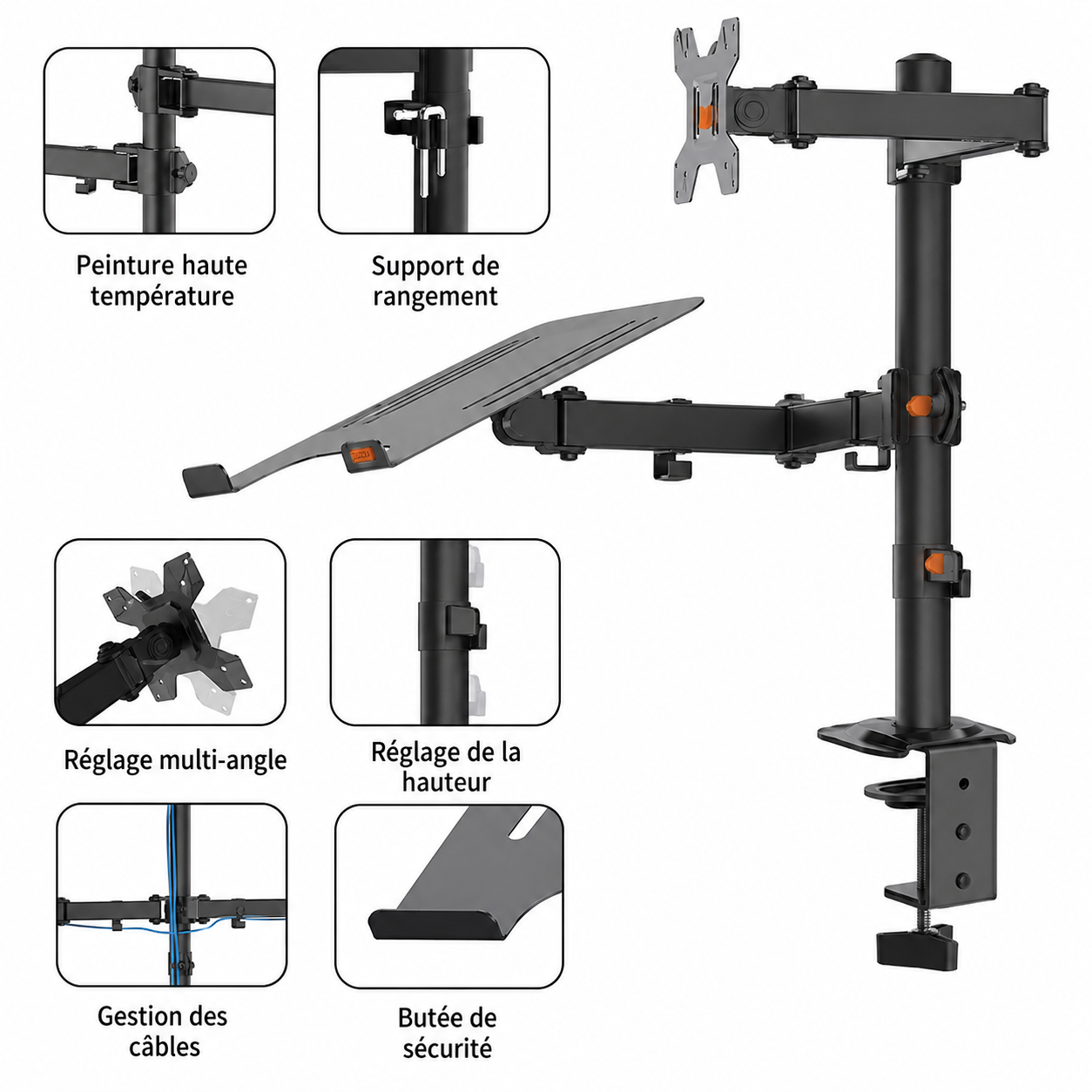 Support Réglable pour Ordinateur Portable et Moniteur 13 à 27 Pouces