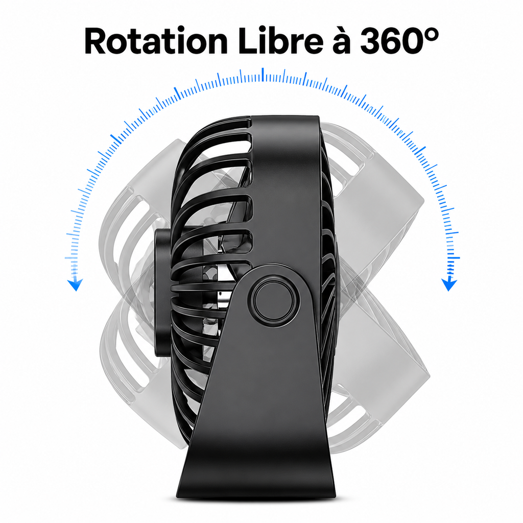 Mini Ventilateur USB de Bureau Réglable 360° à 3 Vitesses